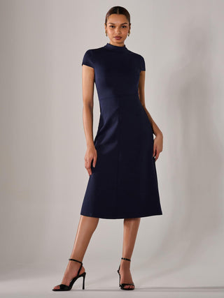 Ponte Cap Sleeve Midi Dress, Navy