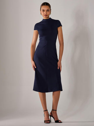 Ponte Cap Sleeve Midi Dress, Navy