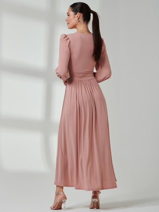 Long Sleeve Soft Silky Jersey Maxi Dress, Dusty Pink