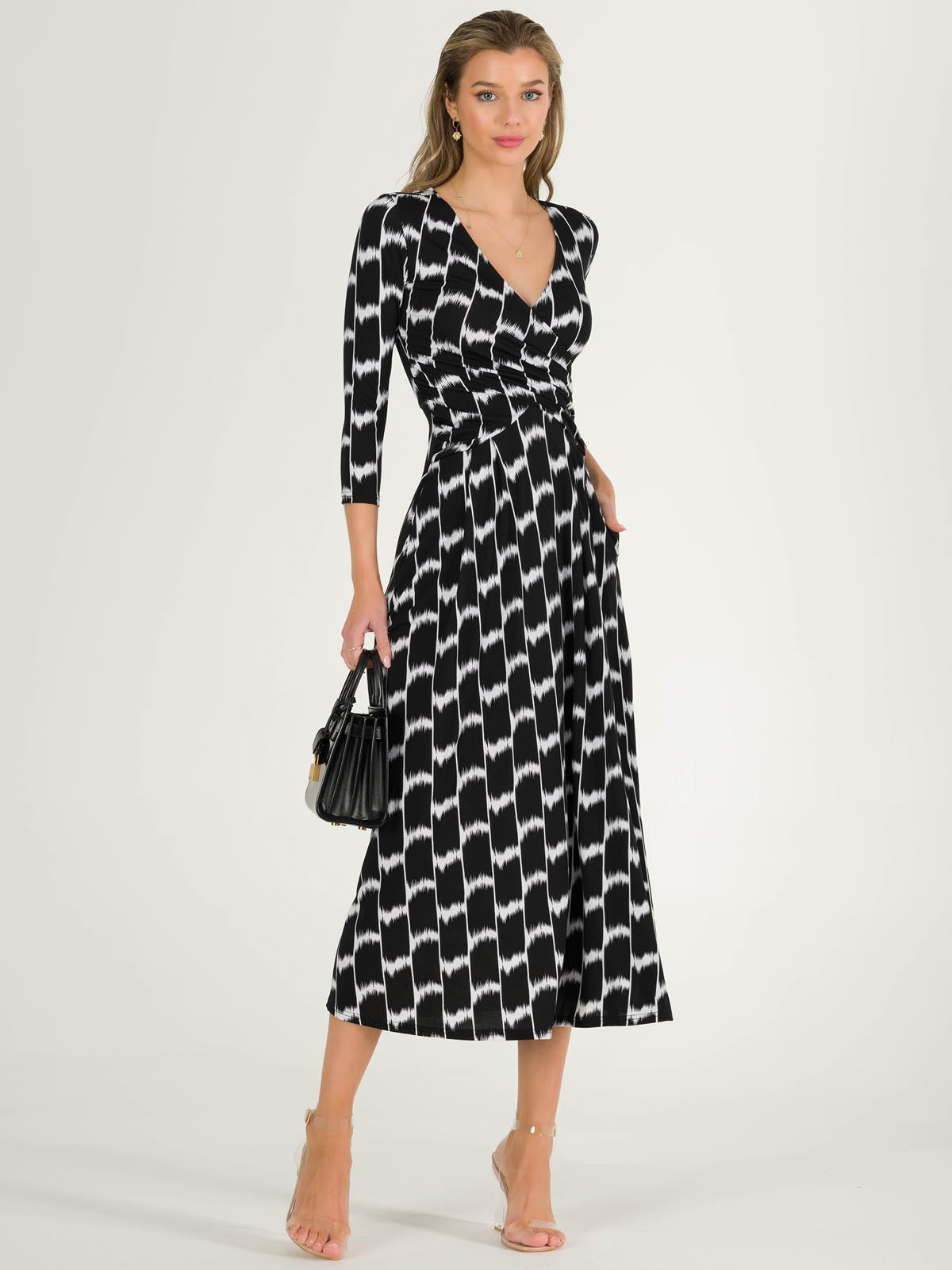 Quintella Jersey Side Split Maxi Dress, Black Geo