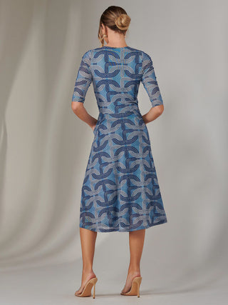 Mesh Wrap Midi Dress, Blue Pattern