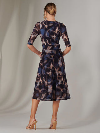 Mesh Wrap Midi Dress, Leopard Multi