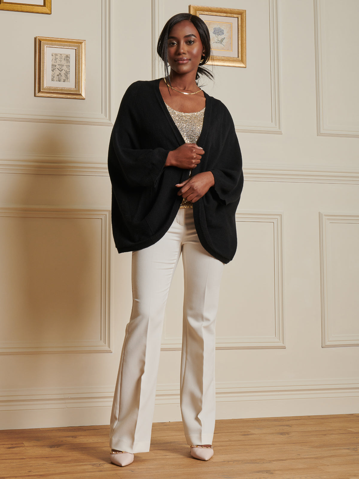 Made In Italy Loose Fit Batwing Knitted Cardigan, Black