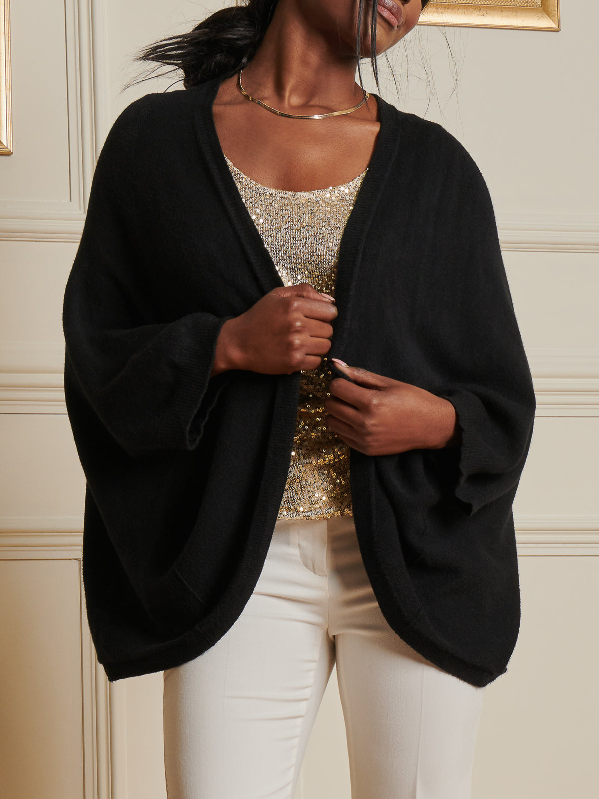 Made In Italy Loose Fit Batwing Knitted Cardigan, Black