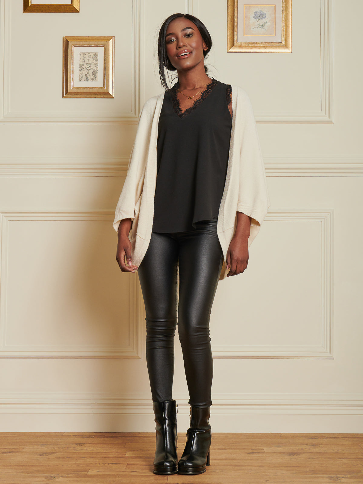 Made In Italy Loose Fit Batwing Knitted Cardigan, Cream