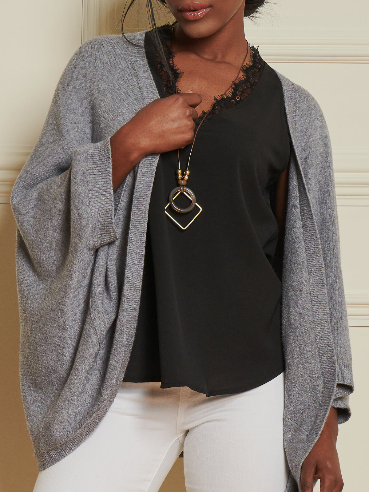 Made In Italy Loose Fit Batwing Knitted Cardigan, Grey Heather