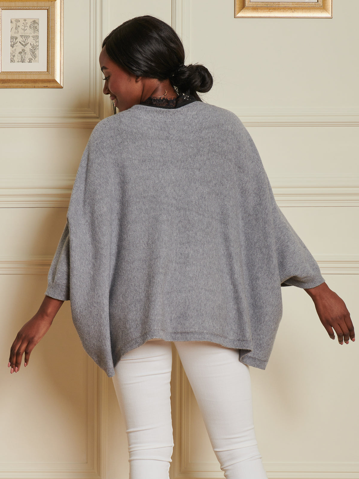 Made In Italy Loose Fit Batwing Knitted Cardigan, Grey Heather