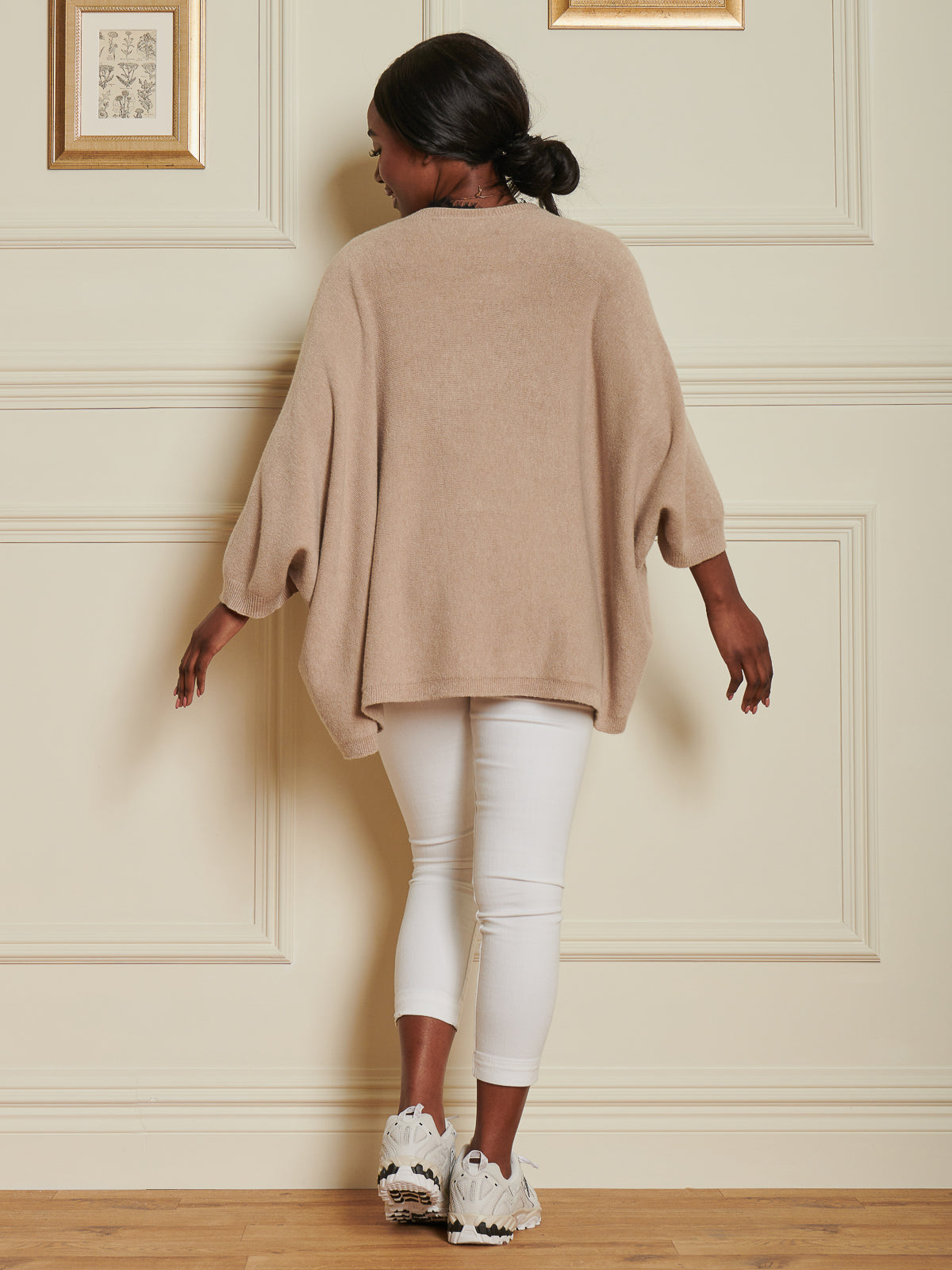 Made In Italy Loose Fit Batwing Knitted Cardigan, Light Khaki