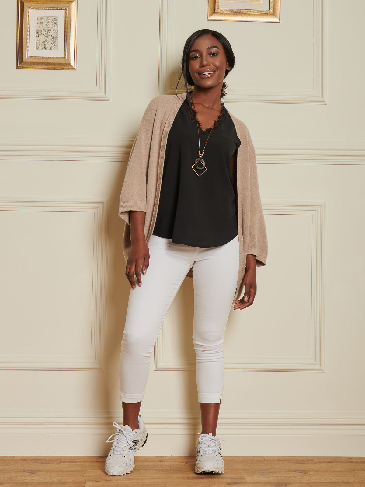 Made In Italy Loose Fit Batwing Knitted Cardigan, Light Khaki