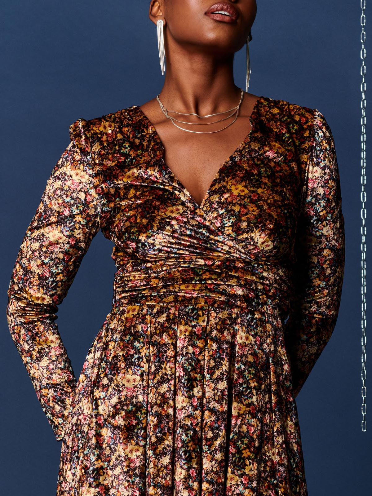Floral Print Velvet Dress, Black Multi