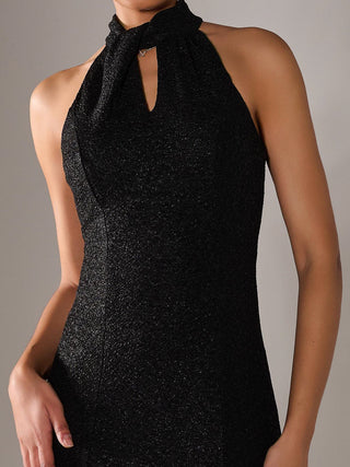 Halter Neck Fishtail Maxi Dress, Black