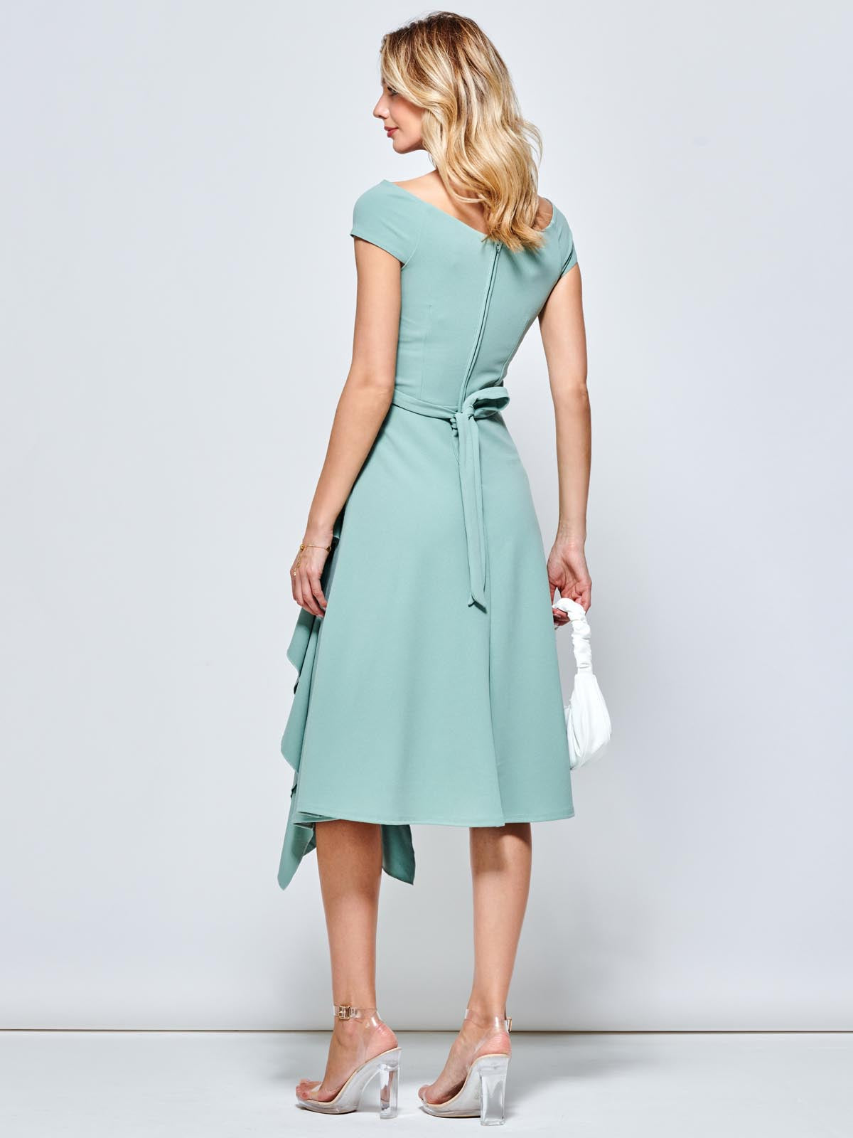 Skylar Off Shoulder Ruffle Hem Dress, Mint Green