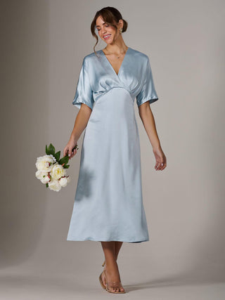 Satin A-Line Midaxi Dress, Blue
