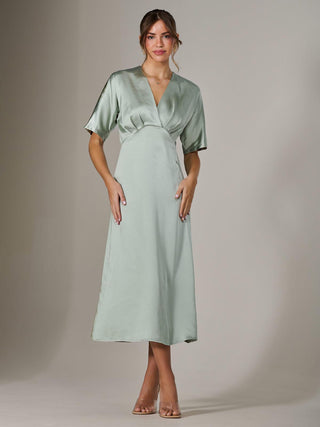 Satin A-Line Midaxi Dress, Green