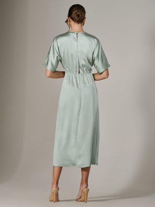 Satin A-Line Midaxi Dress, Green