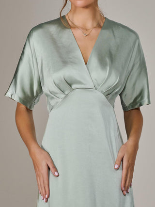 Satin A-Line Midaxi Dress, Green