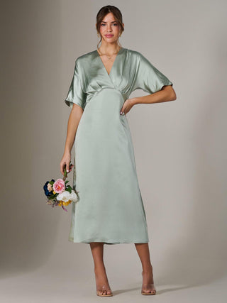 Satin A-Line Midaxi Dress, Green