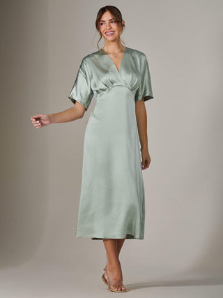 Satin A-Line Midaxi Dress, Green