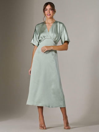 Satin A-Line Midaxi Dress, Green