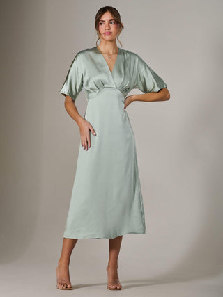 Satin A-Line Midaxi Dress, Green