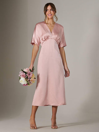 Satin A-Line Midaxi Dress, Pink
