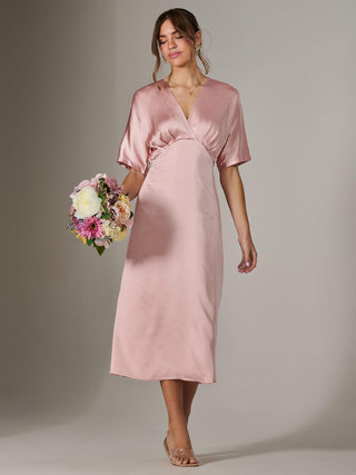 Satin A-Line Midaxi Dress, Pink