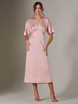 Satin A-Line Midaxi Dress, Pink