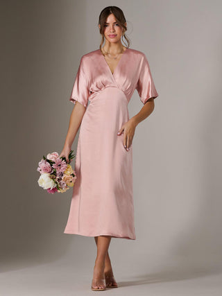 Satin A-Line Midaxi Dress, Pink