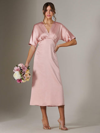 Satin A-Line Midaxi Dress, Pink