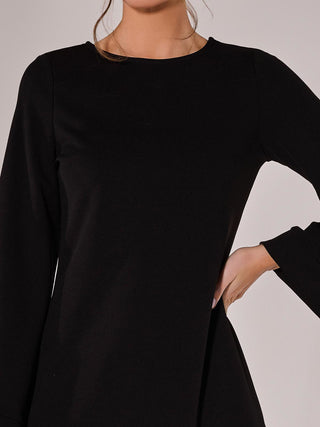 Long Sleeve Tunic Mini Dress, Black