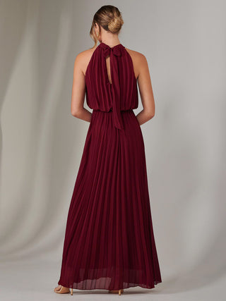 Pleated Bridesmaids Maxi Dress, Burgundy