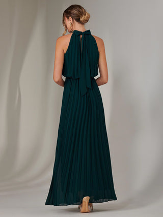 Pleated Bridesmaids Maxi Dress, Dark Green