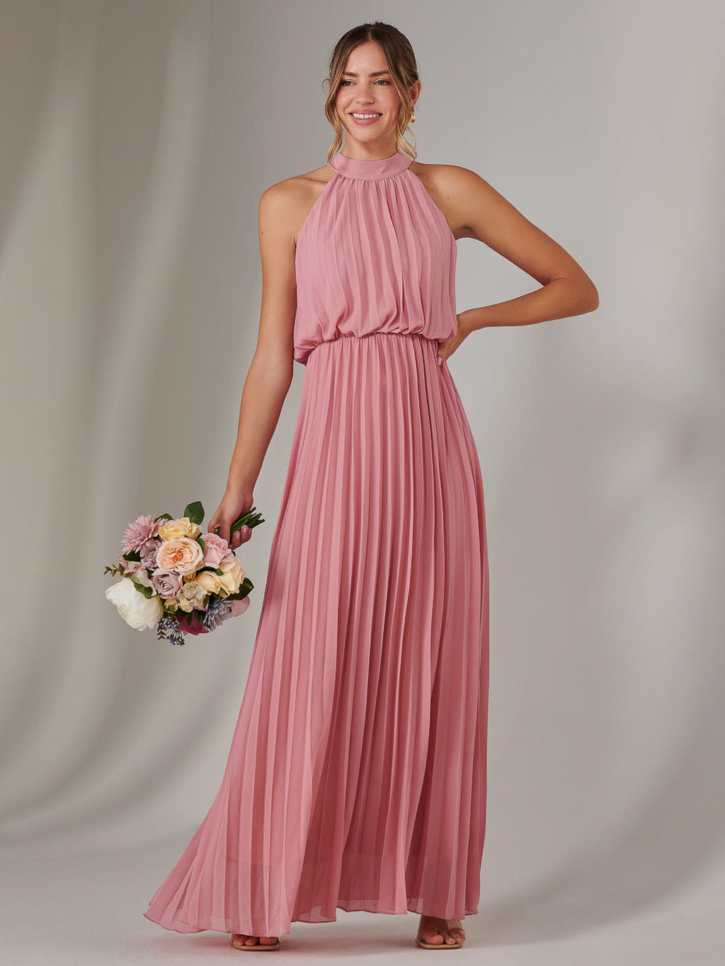 dusty pink pleated dress Yellow Mini Dress Drop Waist main image 1