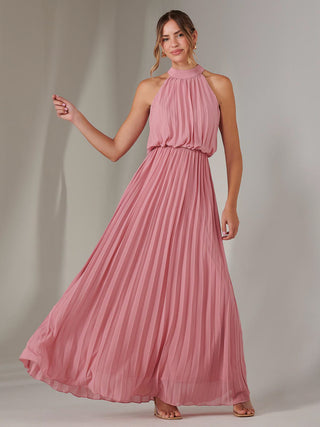Pleated Bridesmaids Maxi Dress, Dusty Pink