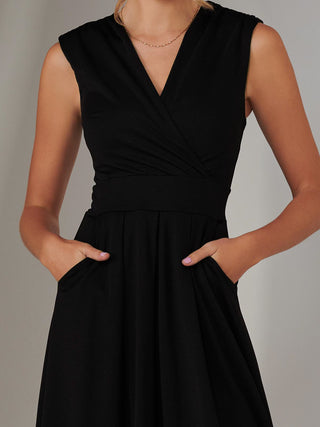 Plain Sleeveless Midi Dress, Black