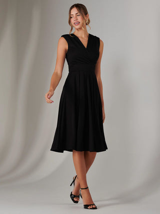 Plain Sleeveless Midi Dress, Black