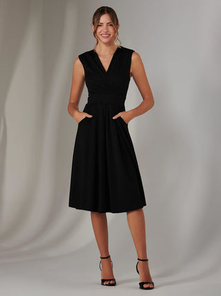Plain Sleeveless Midi Dress, Black