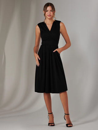 Plain Sleeveless Midi Dress, Black