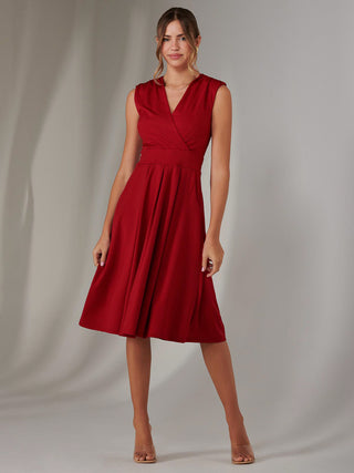Plain Sleeveless Midi Dress, Burgundy