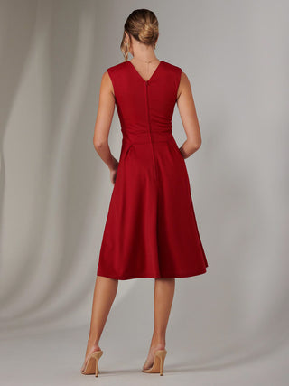 Plain Sleeveless Midi Dress, Burgundy