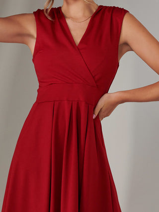 Plain Sleeveless Midi Dress, Burgundy