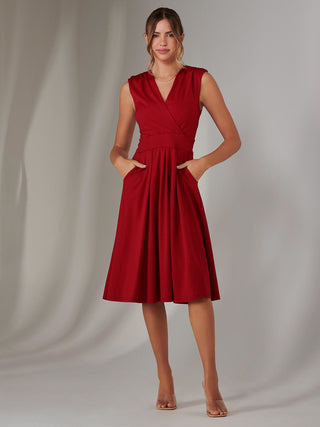 Plain Sleeveless Midi Dress, Burgundy