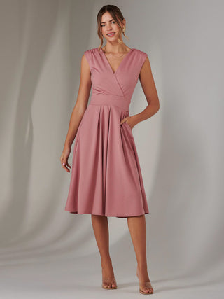 Plain Sleeveless Midi Dress, Dusty Pink