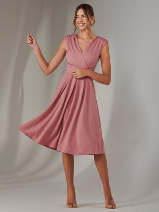 Plain Sleeveless Midi Dress, Dusty Pink