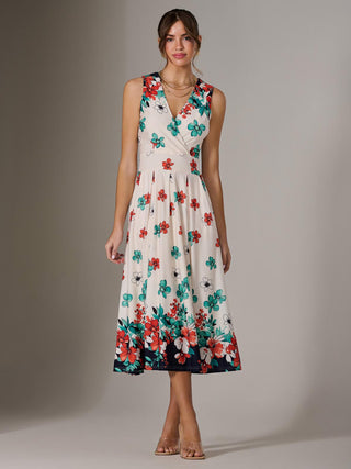 Jersey Sleeveless Midi Dress, Black Floral