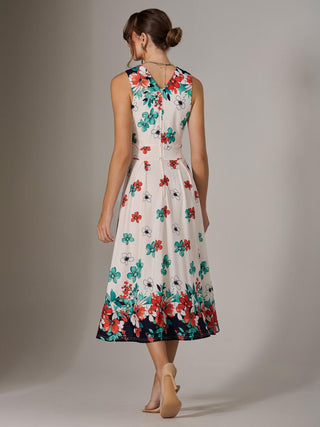 Jersey Sleeveless Midi Dress, Black Floral