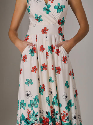 Jersey Sleeveless Midi Dress, Black Floral