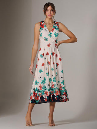 Jersey Sleeveless Midi Dress, Black Floral