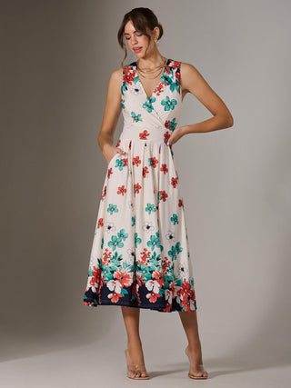 Jersey Sleeveless Midi Dress, Black Floral