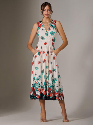 Jersey Sleeveless Midi Dress, Black Floral
